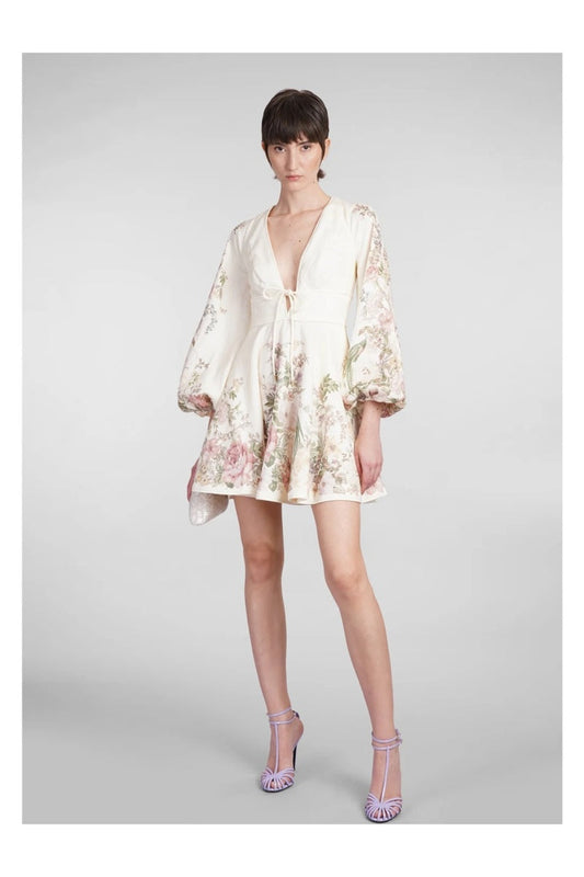 Minivestido con estampado de lino