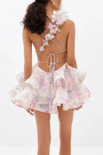 Minivestido estampado rosa sin espalda