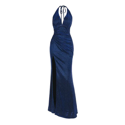 V-Neck Collarless Glittering Dress