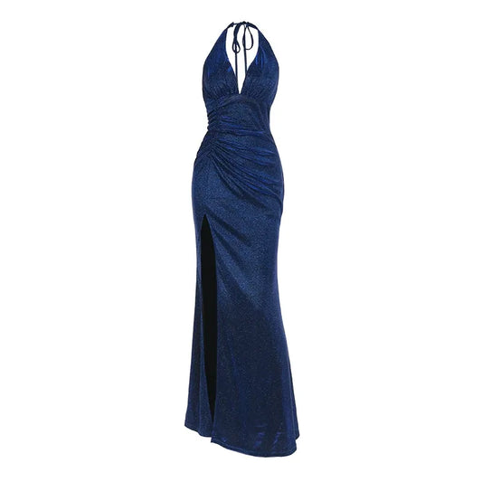 V-Neck Collarless Glittering Dress