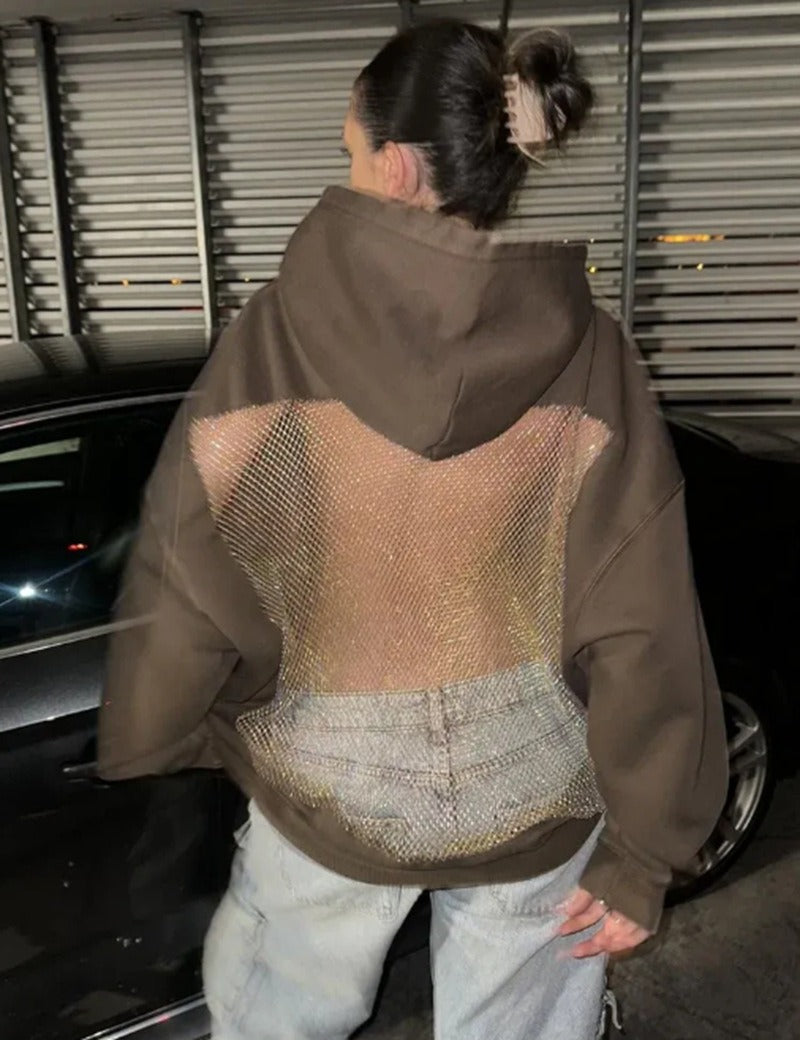 Aurora Rhinestone Backless Hoodie