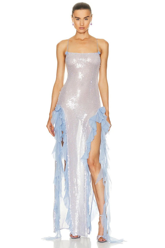 Vestido largo con volantes y lentejuelas Magnetic Sensation