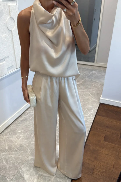 Conjunto de pantalón drapeado de satén