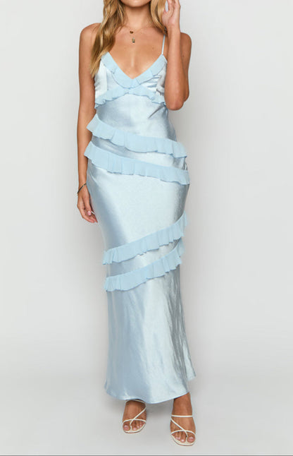 Andrea Blue Ruffle Maxi Dress