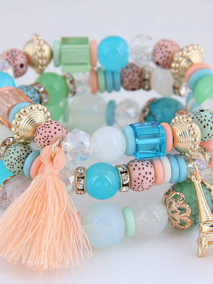 3pcs Bead Bracelet Bracelet Layered Fashion Tassel Bohemian Resin Bracelet Jewelry Black / White / Pink For Gift Daily Holiday Date for Women