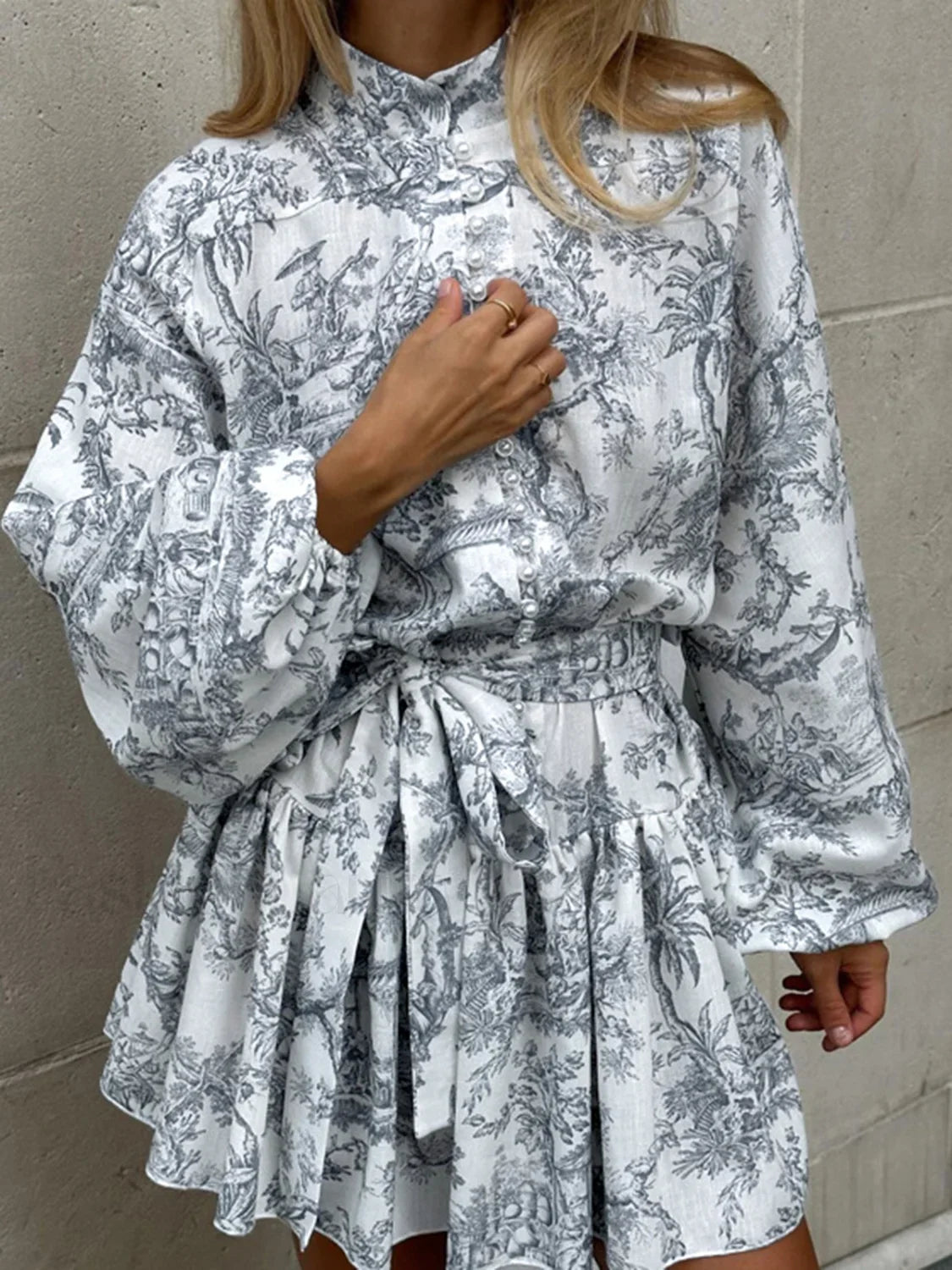 Ink Painting Print Tie Modern Up A-Line Short Dress