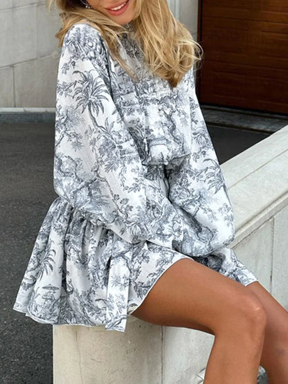 Ink Painting Print Tie Modern Up A-Line Short Dress