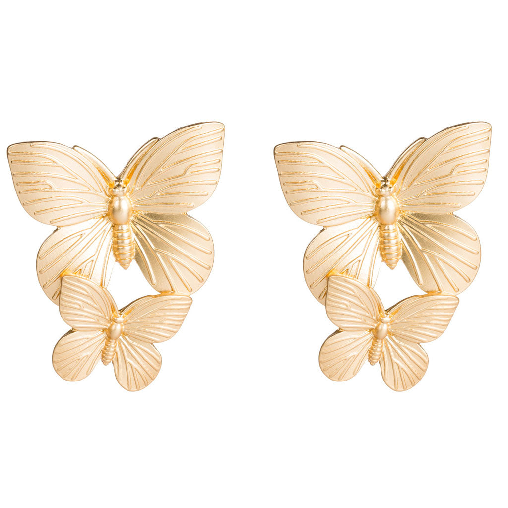 Metallic Double Butterfly Earrings - Gold