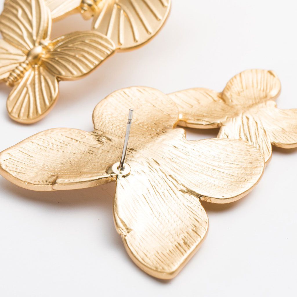 Metallic Double Butterfly Earrings - Gold