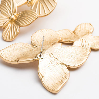 Metallic Double Butterfly Earrings - Gold