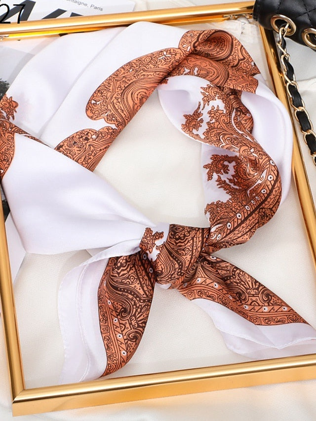 3 Colors Square Silk Scarf Women Fashion Print Small Neck Scarfs Office Lady Hair Band Foulard Hand Kerchief Female Bandana Shawl 70*70CM for Women
