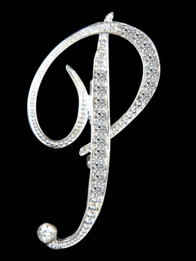 letter brooch pins initial rhinestone brooch for women crafts silvery m for Women