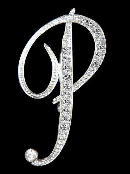 letter brooch pins initial rhinestone brooch for women crafts silvery m for Women