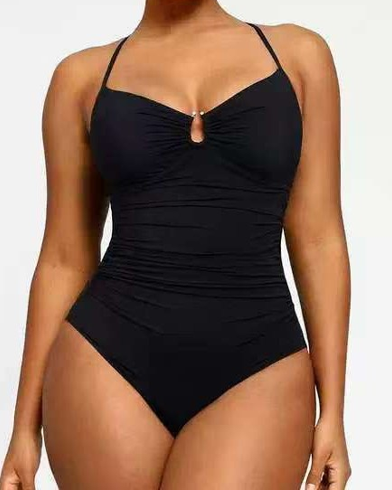 Slim Fit Pleated One-Piece Swimsuit