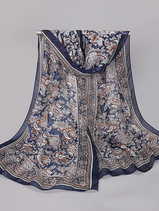 Spring And Summer New Waist Drum Flower Printed Chiffon Long Silk Scarf for Women