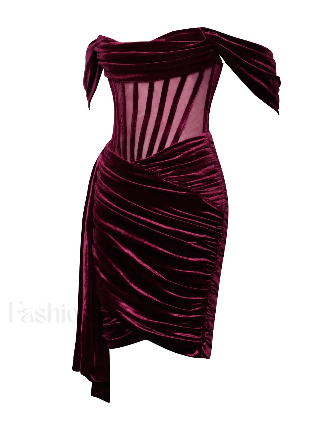 Irisa Burgundy Draping Charming Off Shoulder Corset Dress