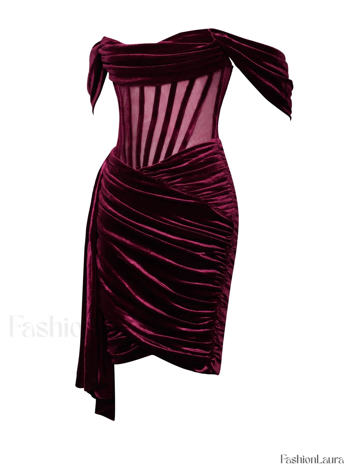 Irisa Burgundy Draping Charming Off Shoulder Corset Dress