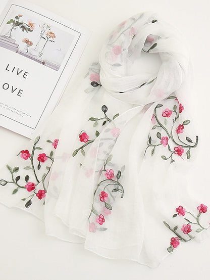 Scarves Daily Holiday Flowers Cotton Polyester Vacation Bohemia Sunscreen Outdoor Casual 1 PC for Women