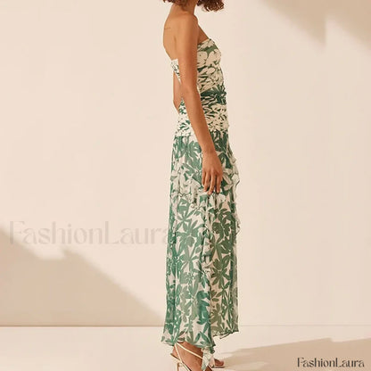 Irregular Print Chiffon Midi Dress