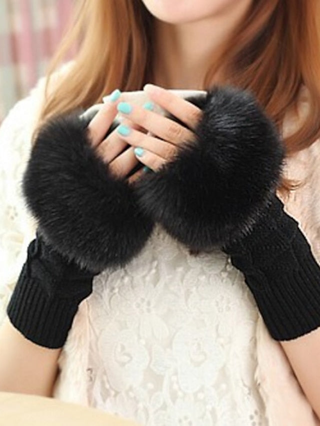 Cute Faux Fur Fingerless Gloves for Women