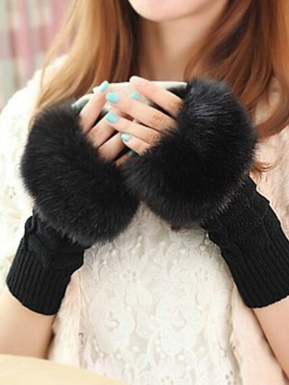 Cute Faux Fur Fingerless Gloves for Women