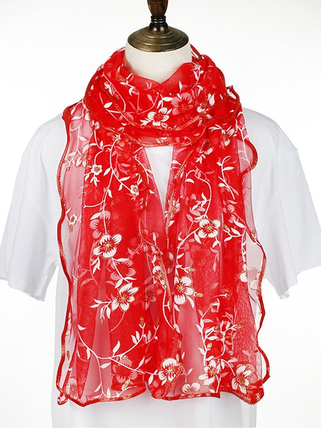 New Flower Embroidery Gauze Scarf Women Travel Holiday Sunscreen Beach Shawl Daily Streetwear Birthday Gift for Women