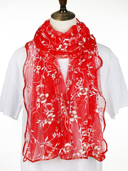 New Flower Embroidery Gauze Scarf Women Travel Holiday Sunscreen Beach Shawl Daily Streetwear Birthday Gift for Women