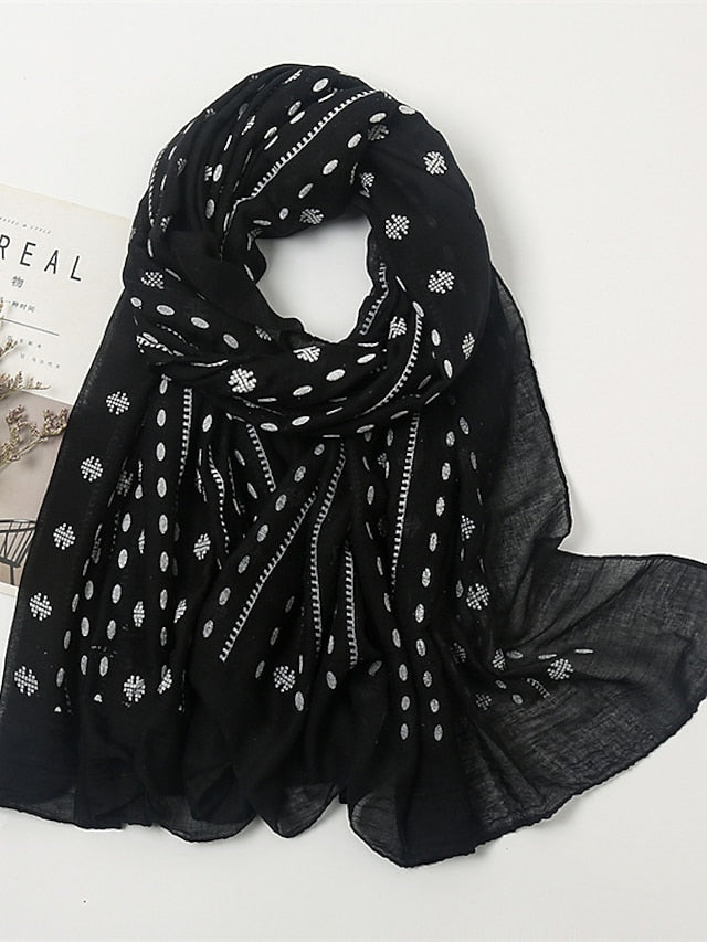 1pcs Women Fashion Foaming Cotton Scarf Print White Polka Dot Scarves Women Muslim Hijab Long Shawl Arab Turban 185*85cm for Women