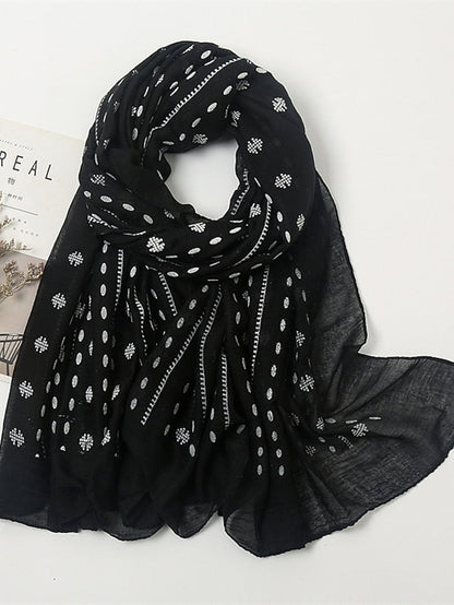 1pcs Women Fashion Foaming Cotton Scarf Print White Polka Dot Scarves Women Muslim Hijab Long Shawl Arab Turban 185*85cm for Women