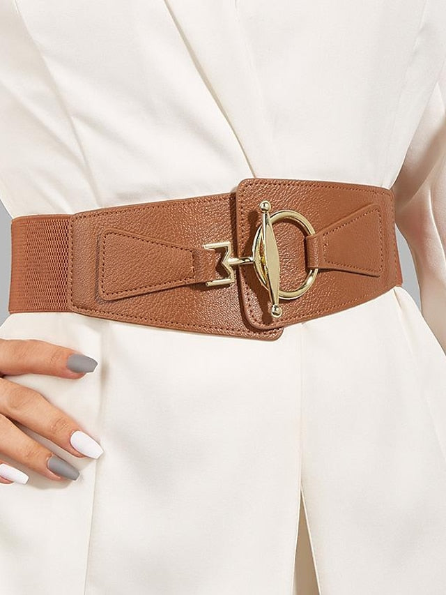 Wide Belt Corset Belt PU Leather Buckle Free Geometric Formal Classic Party Work Black khaki for Women