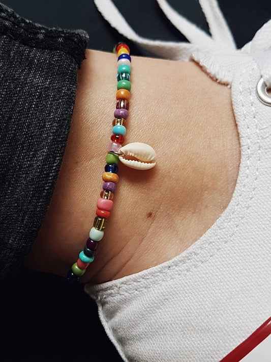 Ankle Bracelet Stylish Simple Body Jewelry For Daily Beach Classic Shell Rainbow 1pcs for Women