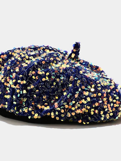 Popular Sequins Painter Hat Female Korean Version Trendy Beret Pub Party British Retro Octagonal Hat for Women
