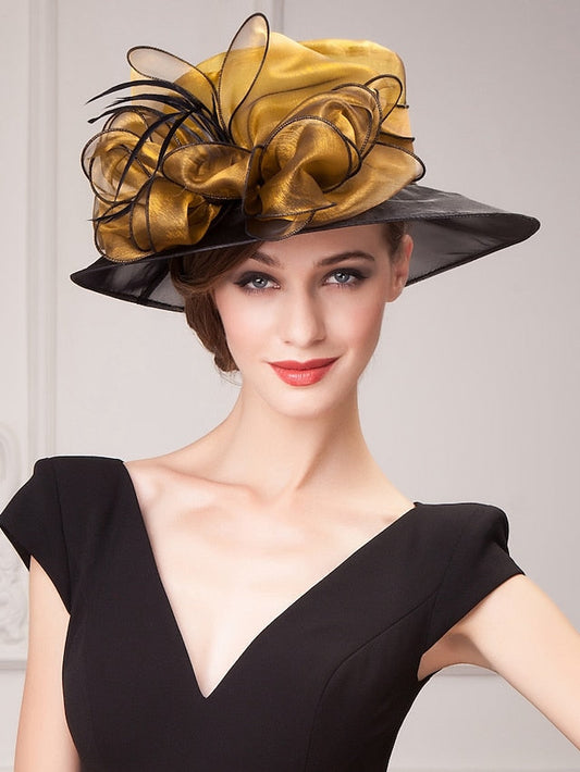 Hats Headwear Organza Sun Hat Wedding Casual Kentucky Derby Melbourne Cup With Floral Headpiece Headwear for Women