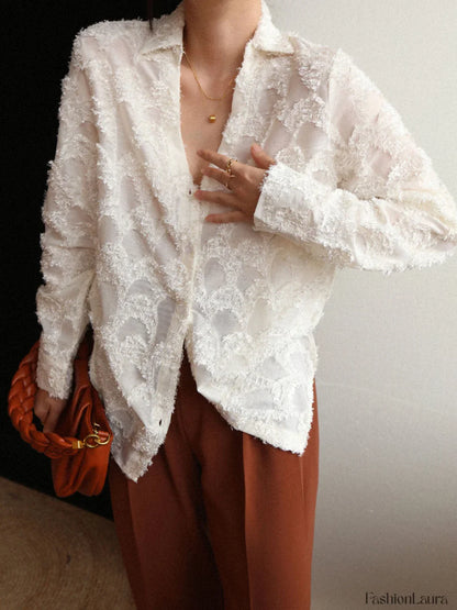 Jacquard Floral Graceful Collared Shirt