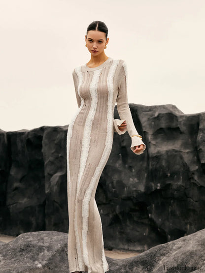 Jacquard Striped Graceful Crochet Long Dress