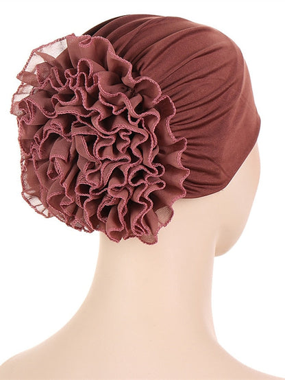 Woman Big Flower India Hat Beanie Turban Hair Accessories Elastic Cloth Hair Bands Hat Chemo Beanie Ladies Muslim Solid Hair Loss Cap for Women