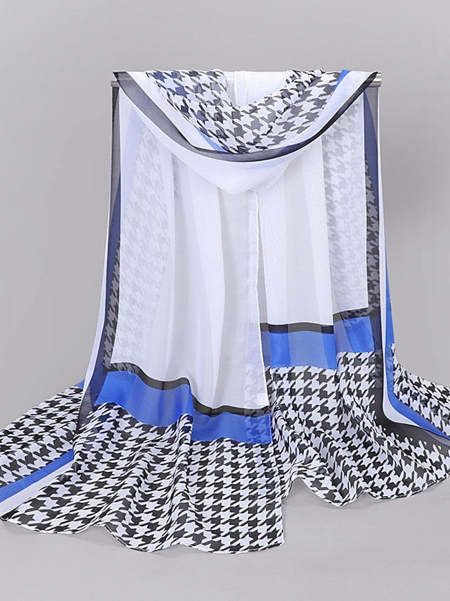 Spring And Summer New Thousand Bird Check Print Chiffon Long Silk Scarf for Women