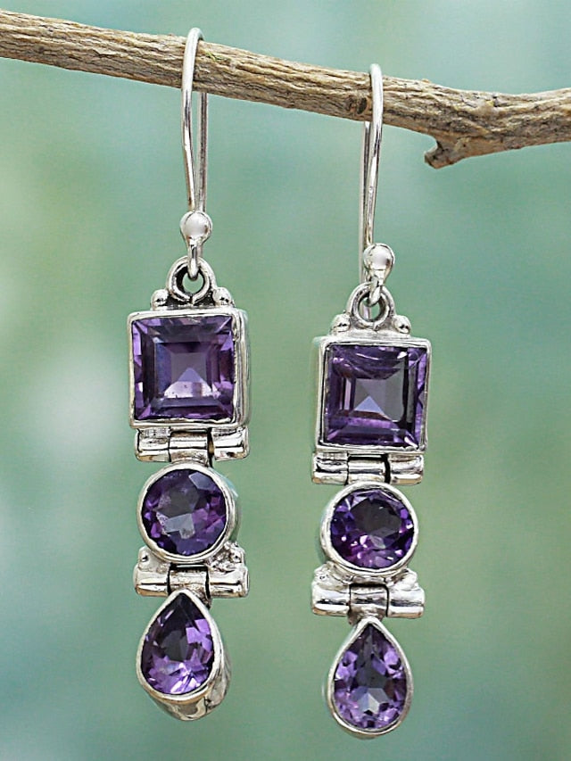 1 Pair Earrings For Girls'  Imitation Diamond Alloy Classic Wedding Amethyst Diamond zircon earrings long Pendant Earring for Women