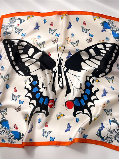 Animal Square Butterfly Scarf Women Fashion Print Neck Scarfs Office Lady Hair Band Foulard Hand Kerchief Female Bandana Shawl 70*70CM for Women