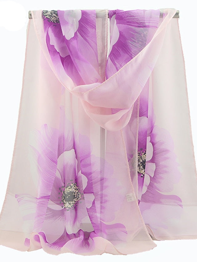 Large Floral Silk Scarf Cycling Sun Protection Long Scarf for Women
