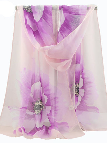 Large Floral Silk Scarf Cycling Sun Protection Long Scarf for Women