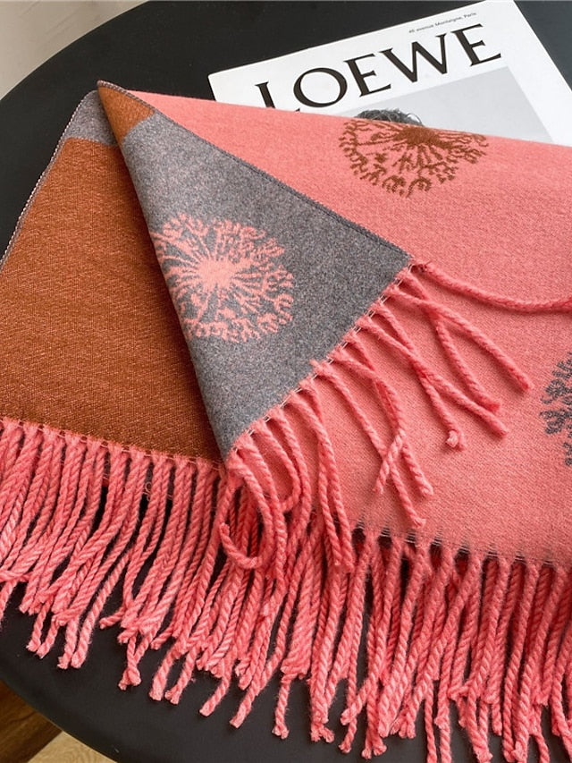 Shawls & Wraps Party Black Scarf Floral White Blue Fall Winter Imitation Cashmere for Women