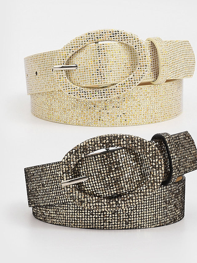 Belt Leather Silver Light Yellow Fuchsia Gold Waist Belt Daily Pure Color for Women