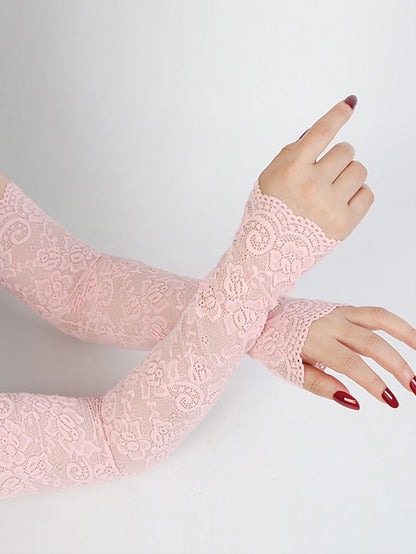 1 Pair Elegant Women Ultra-Thin Long Summer Driving Cycling Sexy Black Sunscreen Gloves Female Anti-Uv Elasticity Lace Mesh Gloves for Women