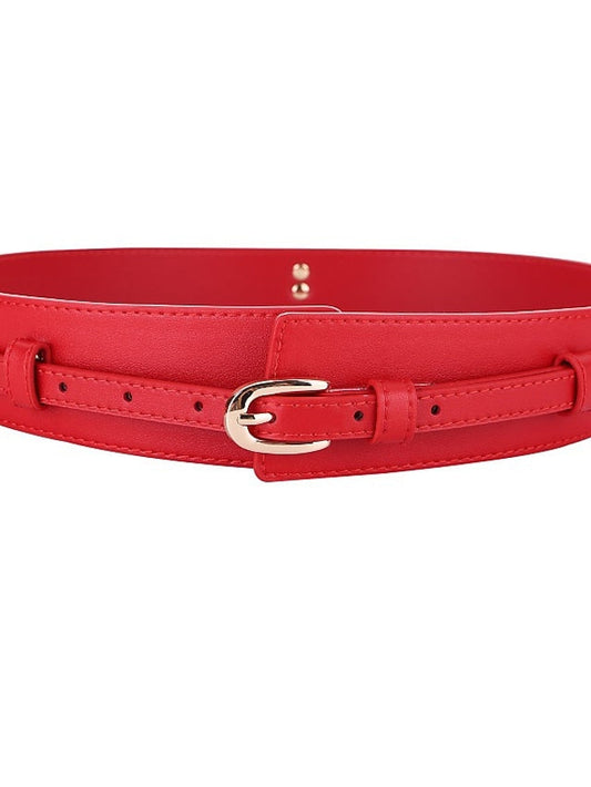 Wide Belt Party Wedding Street Daily Coffee White Belt Solid Color Red Fall Winter Spring Summer for Women
