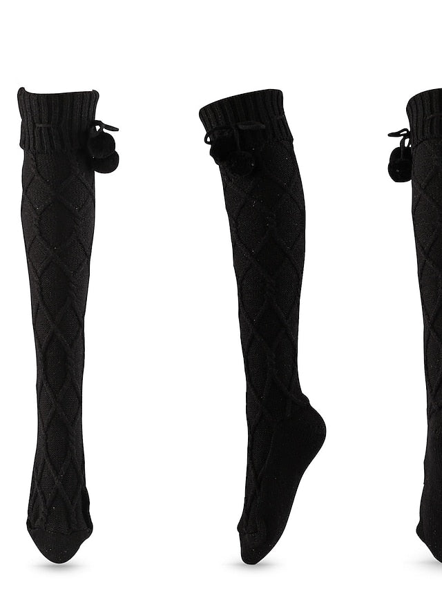 Knee High Socks Home Daily Holiday Solid Color Polyester Spandex Basic Classic Warm Cute 1 Pair for Women