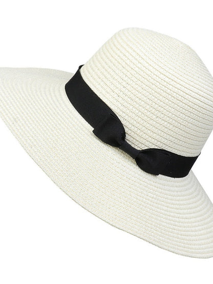 Hat Straw Hat Black Pink Khaki Outdoor Daily Holiday Braided Bow Pure Color Portable Sun Protection Breathable for Women