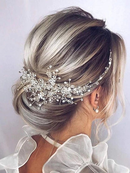 Bride Flower Wedding Hair Vine Crystal Bridal Hair Piece Rhinestone Party Hair Accessories Leaf Hair Jewelry Bead Headpiece for Women and Girls for Women