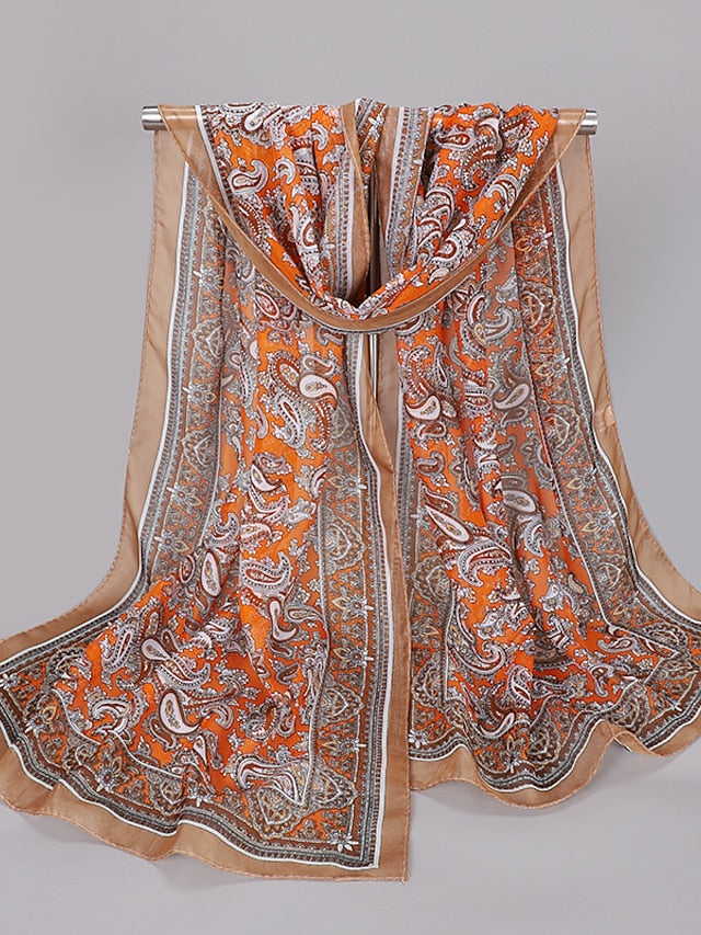 Spring And Summer New Waist Drum Flower Printed Chiffon Long Silk Scarf for Women