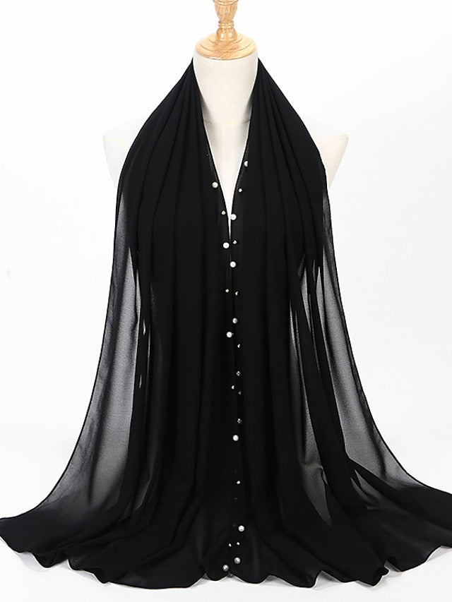 Bubble Chiffon Scarf Plain Shawls Golded Beaded Pearl Scarf Women Hijab Muslim Scarf for Women
